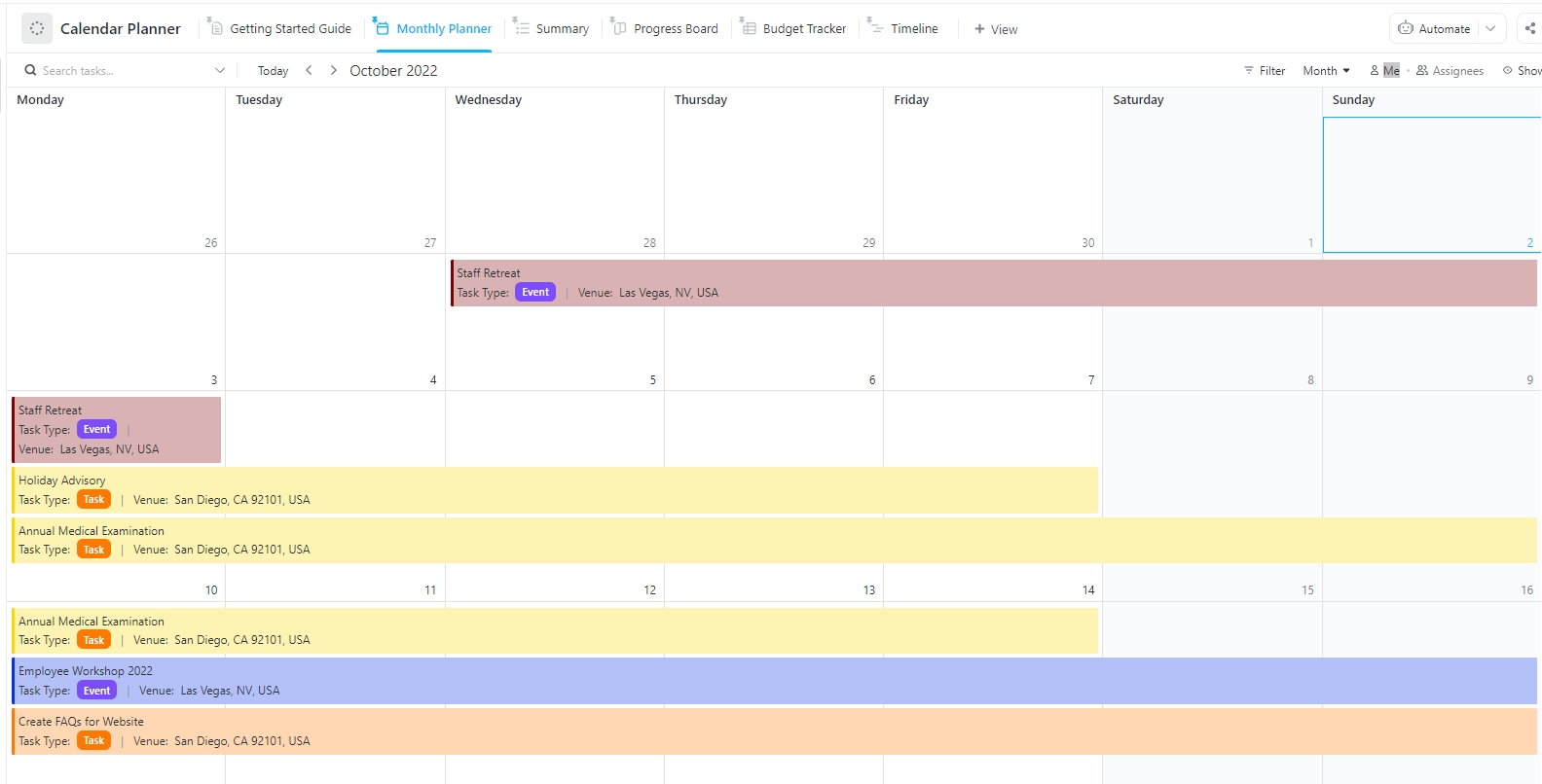 ClickUp calendar